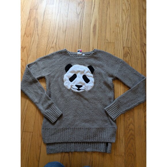 Gray Oh MG Panda Face Sweater With Ribbed Hem Womens Size M - Picture 3 of 6